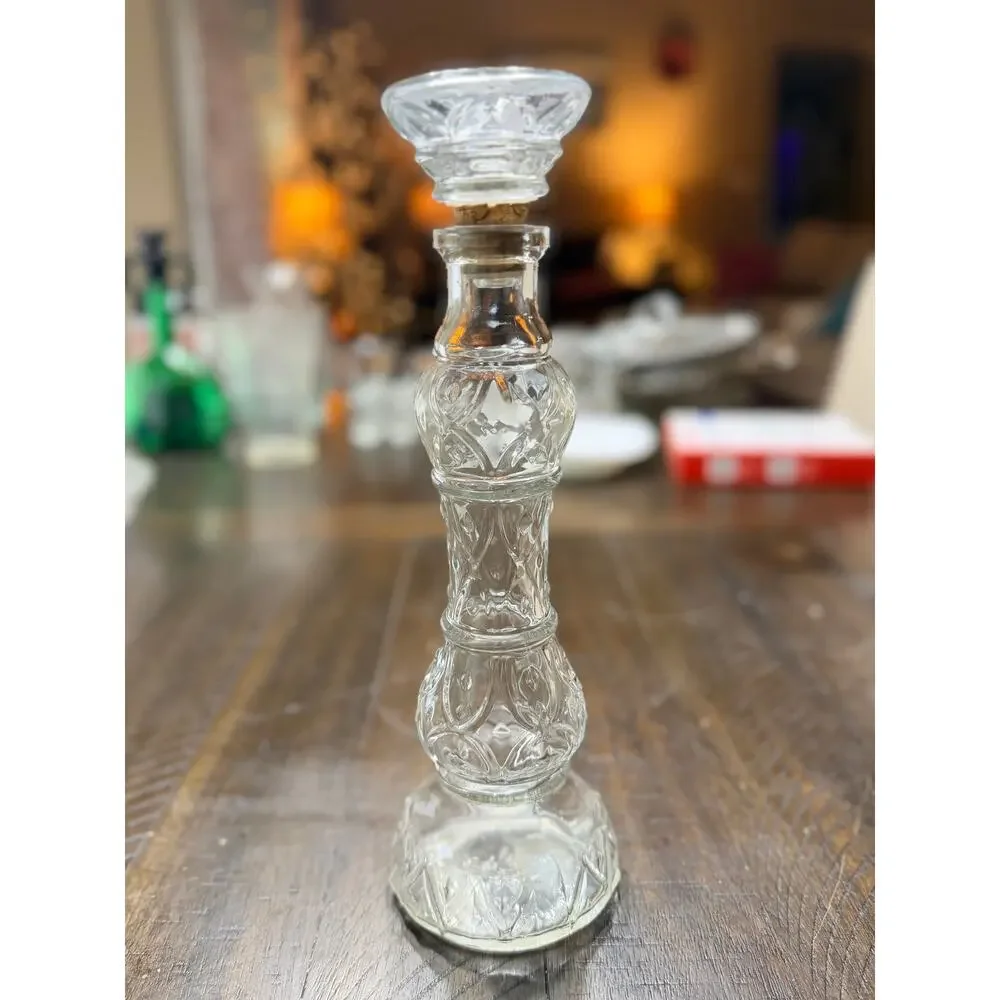 Vintage Liquor Bottle Glass Decanter w/ Stopper Crystal Barware 10